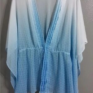 WOMAN'S APT.9 SHORT SLEEVE/ FRONT TIE BLUE BLOUSE TOP.SHEER.SIZE S